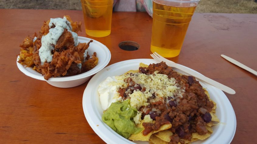 Festival food with venison chilli and veggie fritters at the 2016 Eisteddfod in Abergavenny