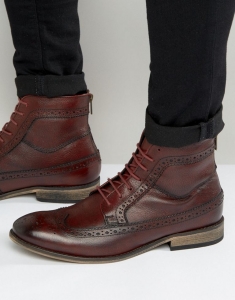 ASOS Brogue Boot In Burgundy Leather