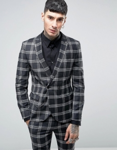 Noose & Monkey Super Skinny DB Suit Jacket In Check with Chain