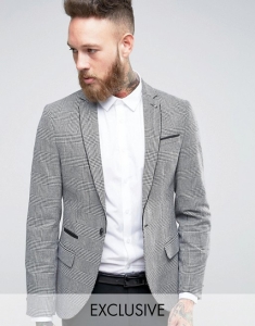 Noose & Monkey Super Skinny Blazer In POW Check with Piping