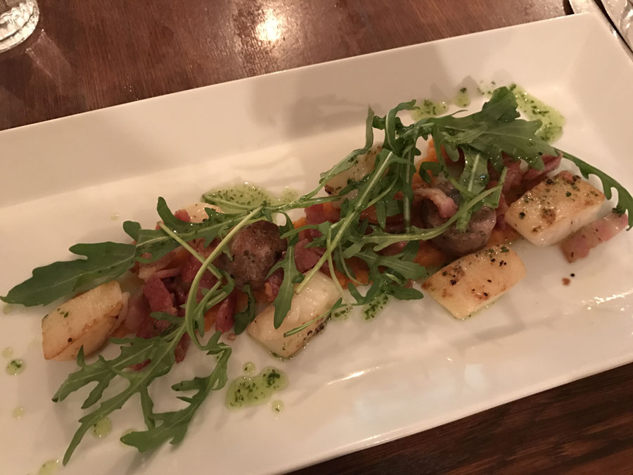 scallops with bacon and french sausage at the pot bistro in Cardiff