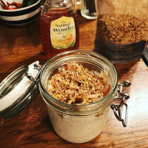 superfood overnight oats with bee pollen, honey and chia seeds