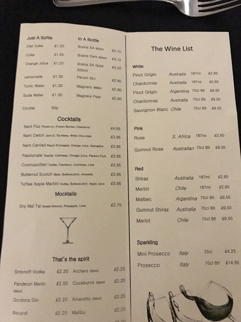 nant restaurant wine and drink menu