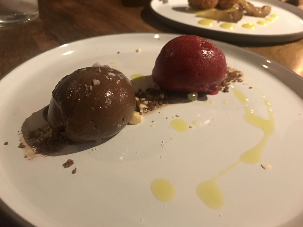 chocolate with cherry sorbet at Asador 44 Cardiff 