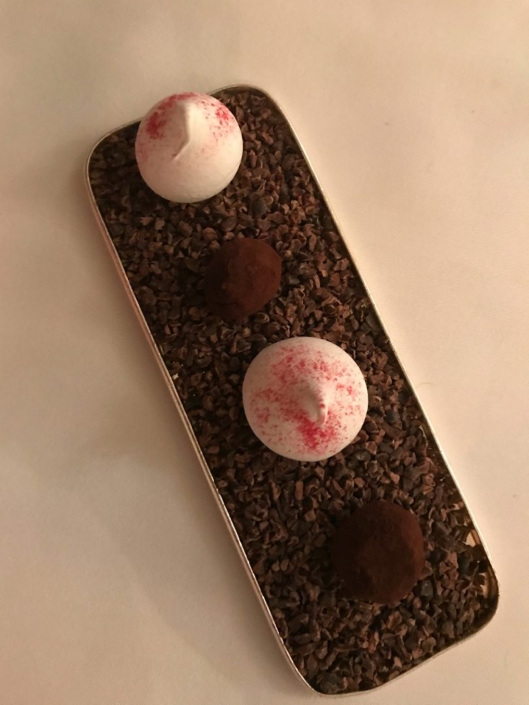 Chocolate Truffle and meringe at Savoy Grill Restaurant