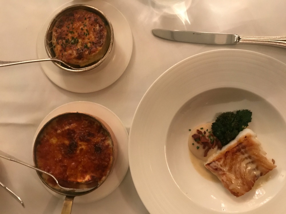 Fish main dauphinois potato and cauliflower cheese gratin at Savoy Grill Restaurant-2