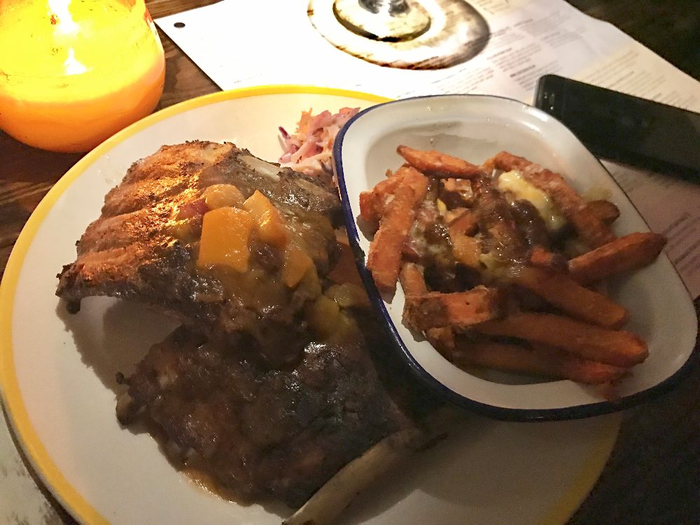 Jerk ribs with sweet potato fries at Turtle Bay Cardiff