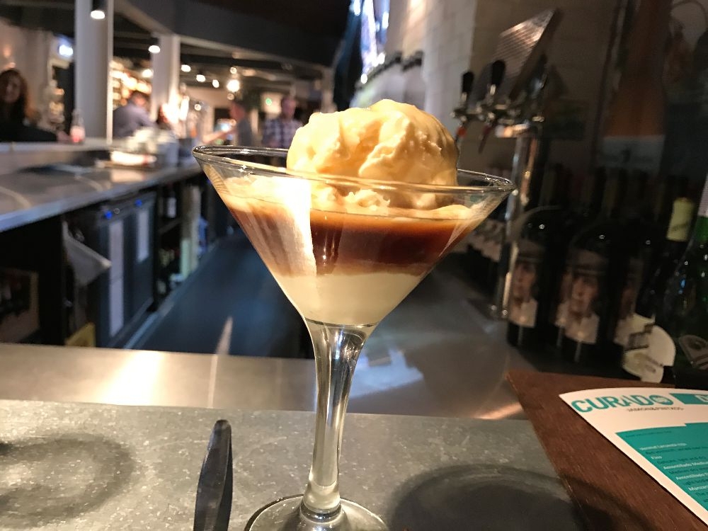 ice cream and sherry dessert at Curado Cardiff