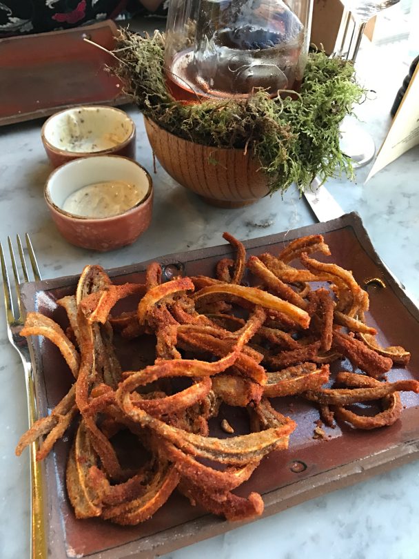 Crispy pigs ear at Duck and Waffle London