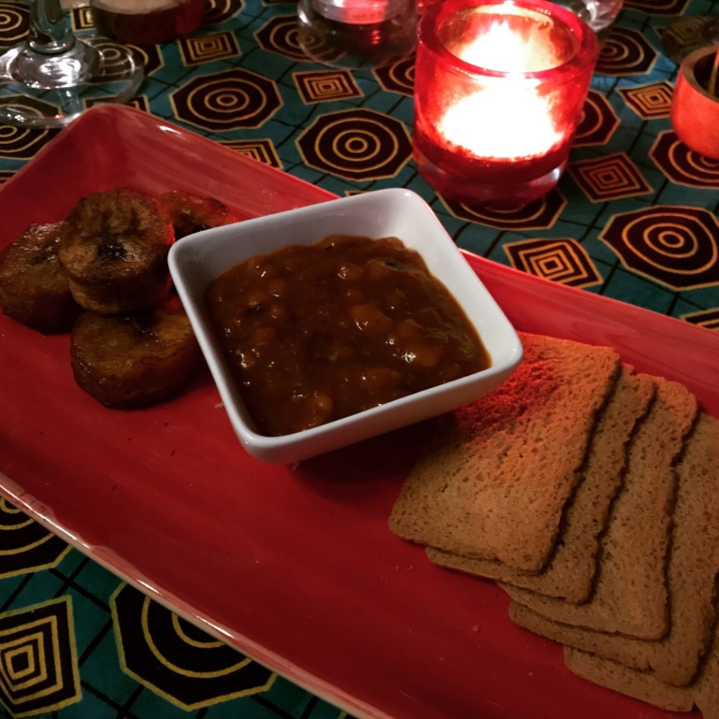 plantain and spicy beans at ChamCham supper club cardiff