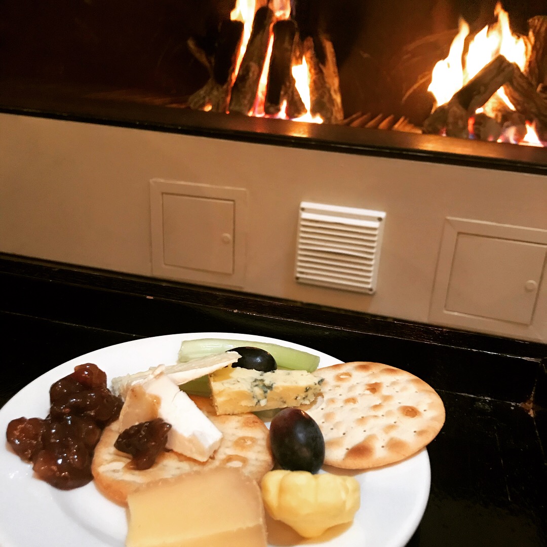 cheese board at Park Plaza Cardiff by the fire