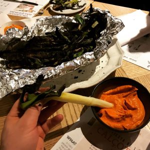 cooked calcots with romesco sauce at Asador 44 Cardiff