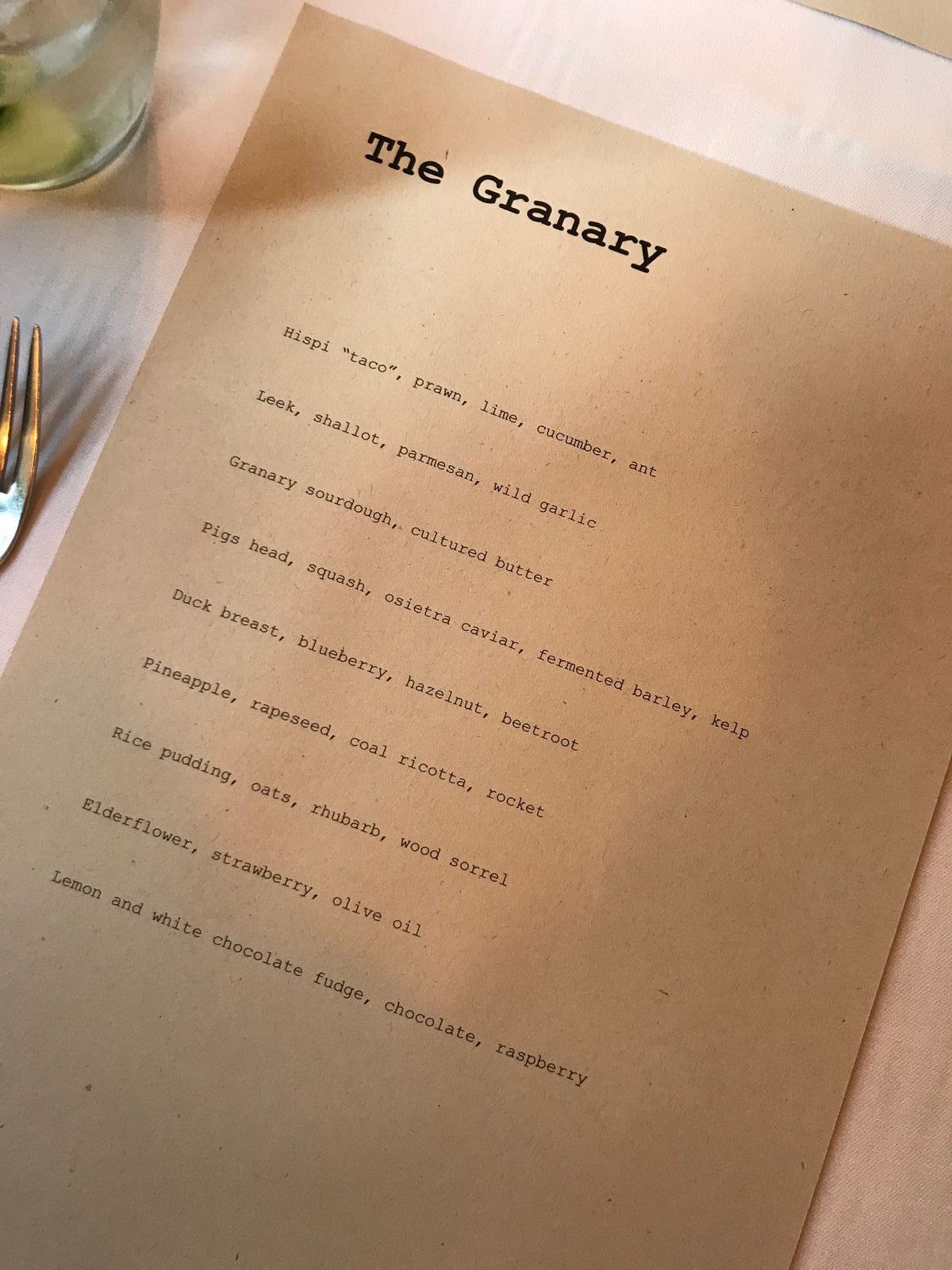 9 course tasting menu at The Granary - Newtown