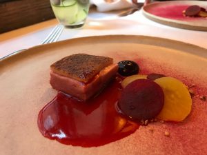 Duck with blueberry and beetroot main course The Granary Restaurant Powys