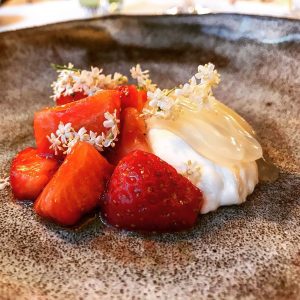 Strawberry and elderflower dessert at The Granary in Newtown