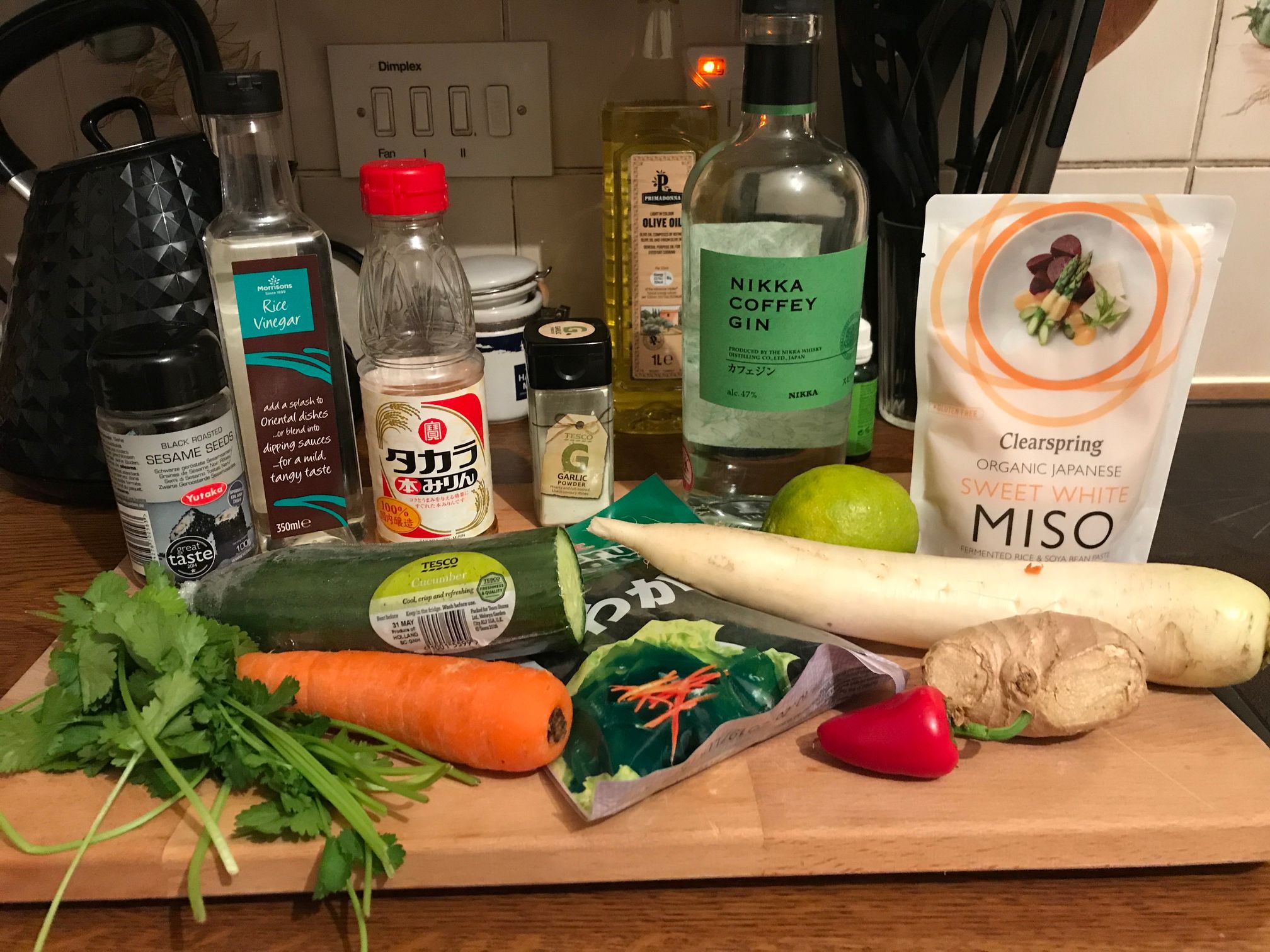 gin and miso mackerel ingredients
