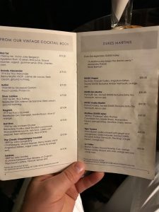 Martini menu at Dukes Bar London