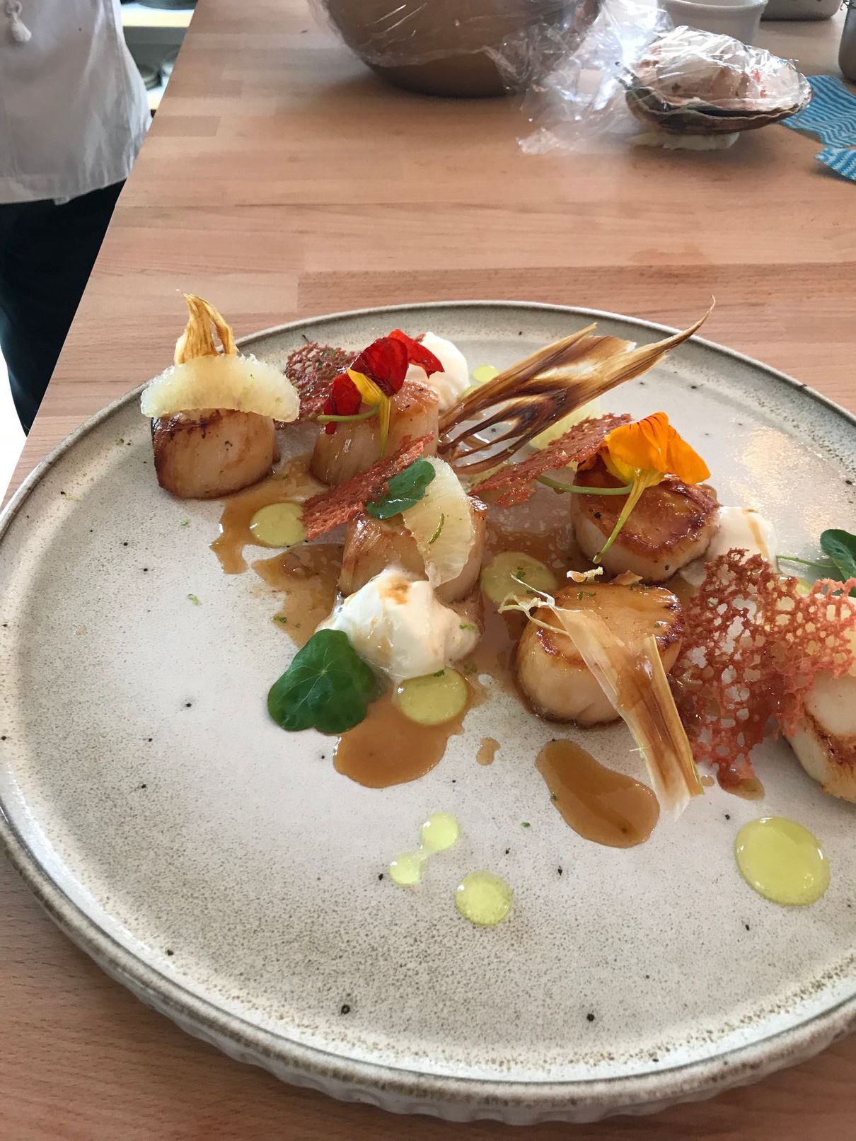 scallop and chicken consome at Corran Resort