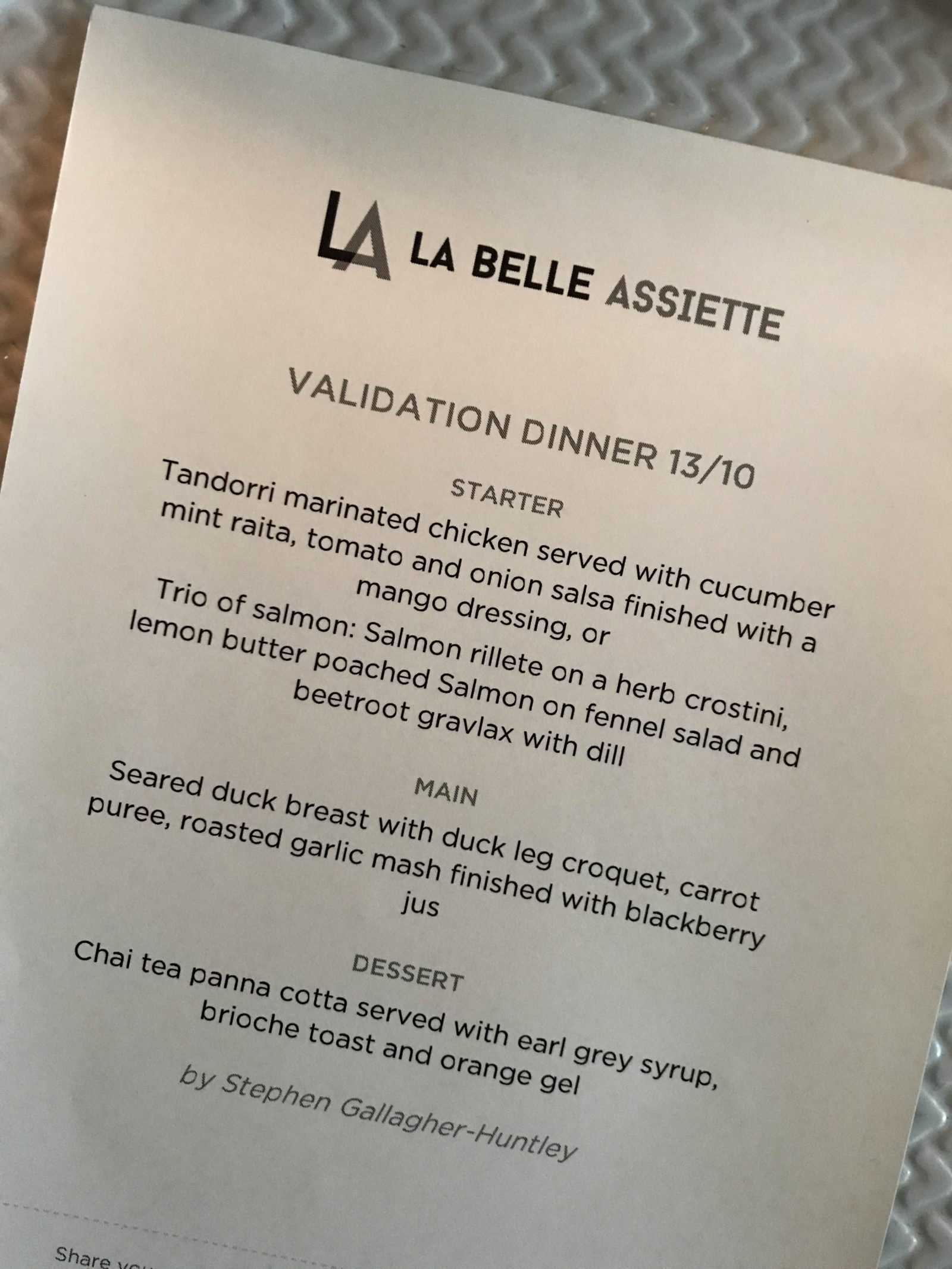 La Belle Assiette Private dinning menu for Cardiff