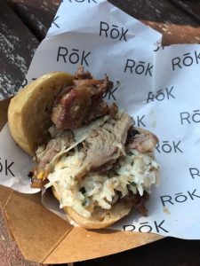 Whole spit roasted native breed lamb with sourdough potato muffin, skyr fermented celeriac & onion jam from Rok at Meatopia