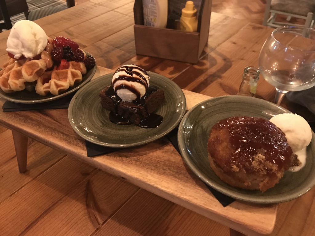 Sharing desserts at Head of Steam Cardiff