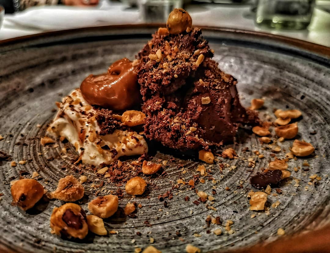 Truffled chocolate and caramel dessert at Ember Cardiff