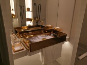 Gold bathroom sink at Nobu Hotel Shoreditch
