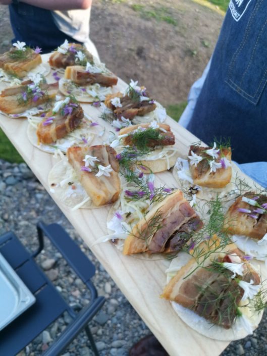 Pork canapés at tide restaurant launch - Anglesey
