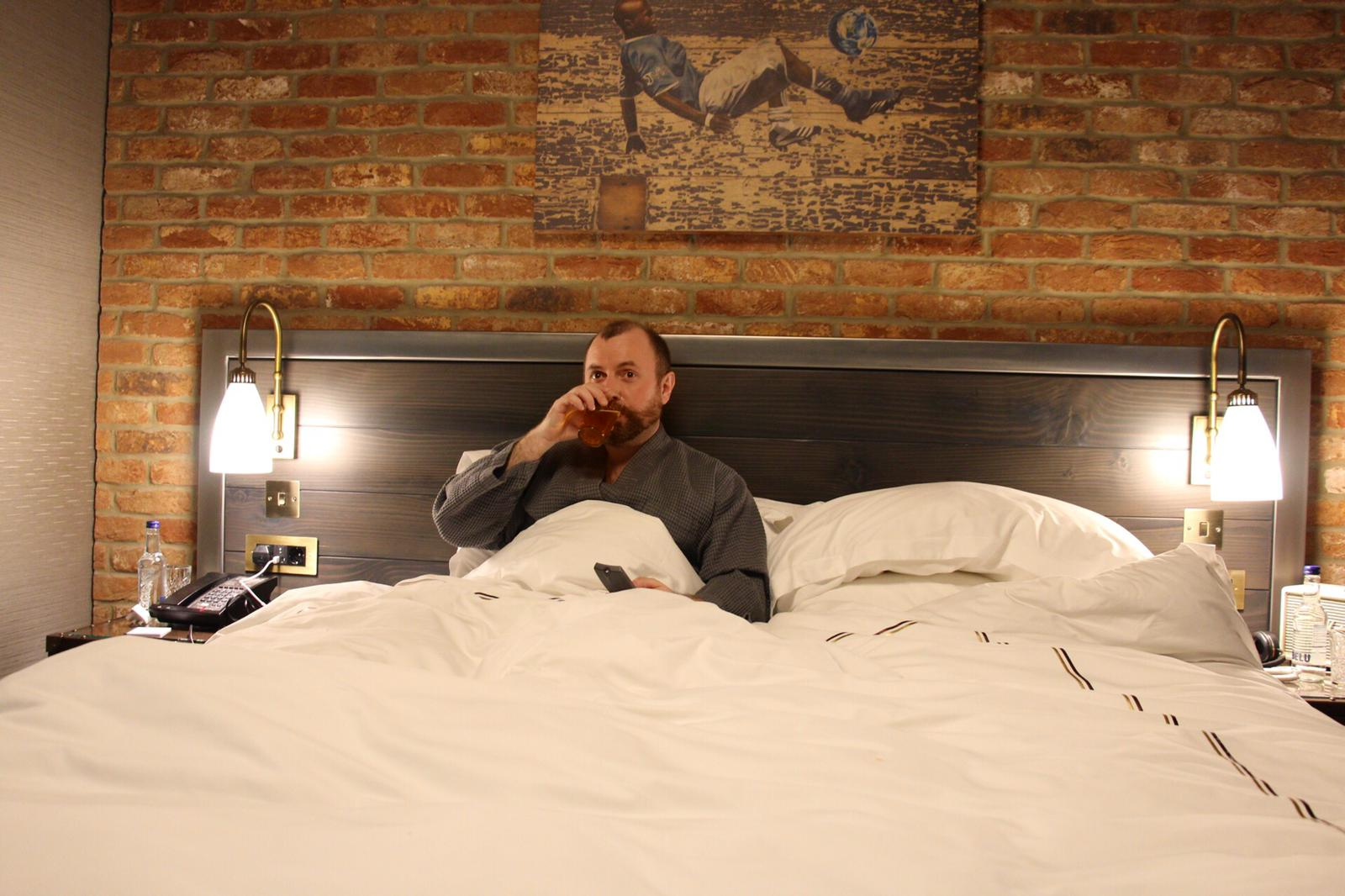 Me in bed at The Curtain Hotel Shoreditch - London