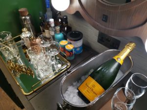 The Curtain London Hotel Shoreditch minibar with champagne
